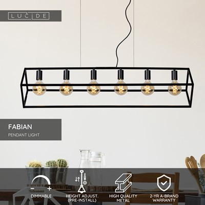 Lucide FABIAN - Pendant light - 6xE27 - Black